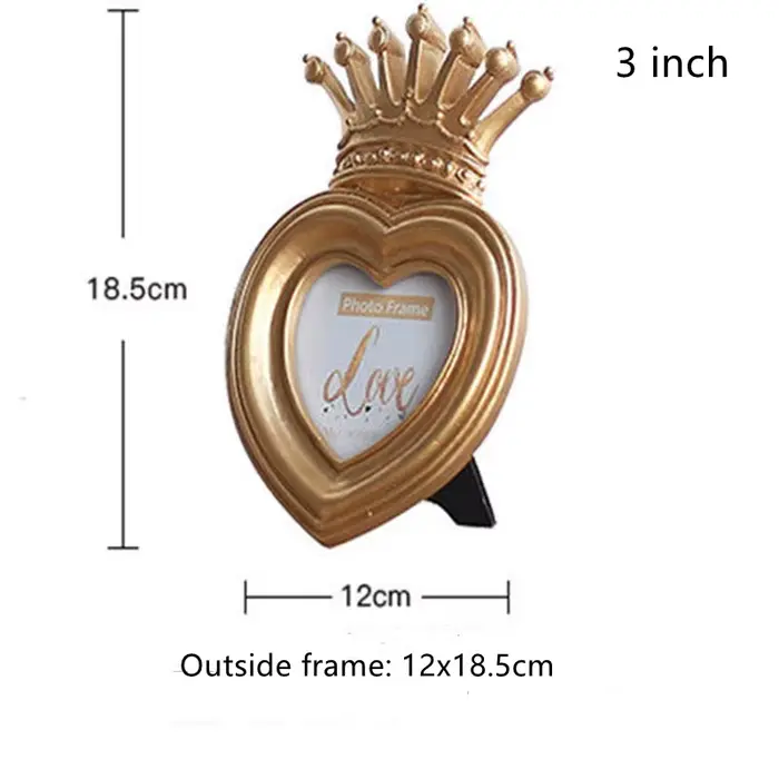 Cadre Photo couronne rétro en forme de cœur, 3 pouces, 6 pouces, 7 pouces, en résine dorée, pour cad
