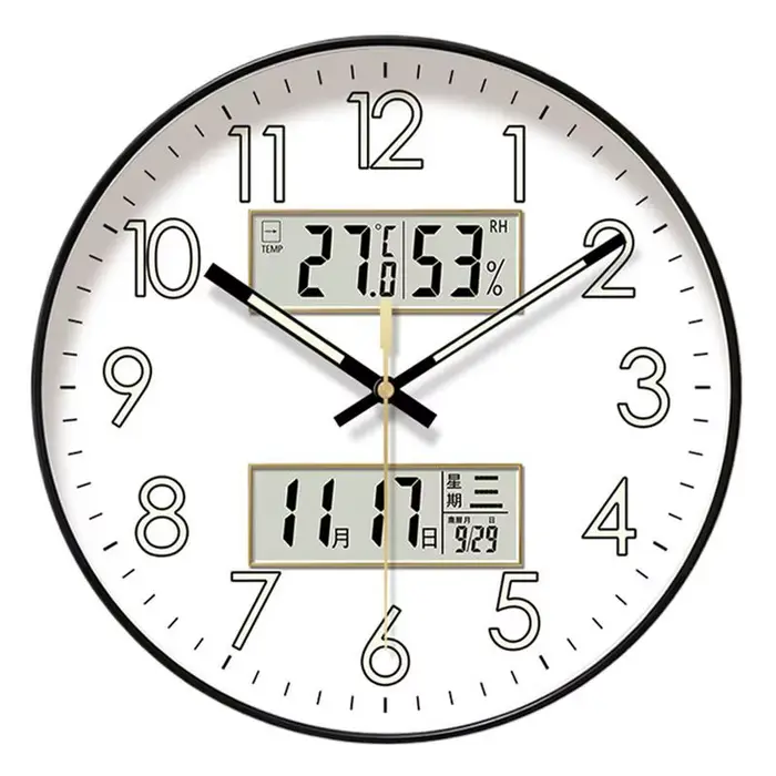 Horloge murale ronde sans tic-tac, brille dans la nuit, décoration de maison, avec calendrier, grand écran numérique de nuit de 10/12/14 pouces