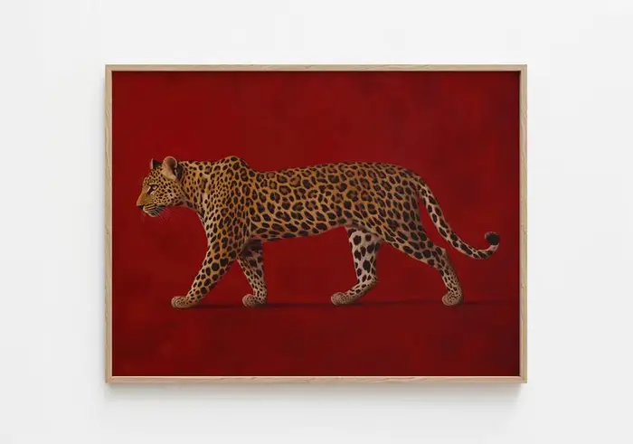 Peinture murale sur toile vintage léopard rouge sans cadre, œuvres d'art maximalistes style Old Mone