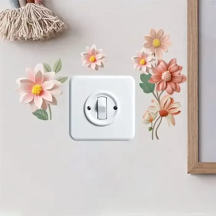 Autocollant étanche pour chambre à coucher fleurs interrupteur autocollants PVC auto-adhésif amovible salle de bain décoration de la maison décalcomanies rsi
