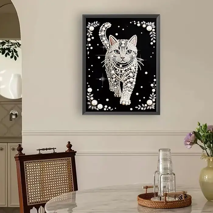 Kit de Peinture Diamant DIY Motif Chat Demi-Perle