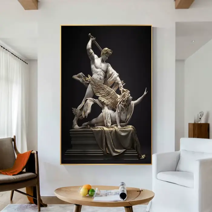 Toile de peintures avec figurines de mythologie
