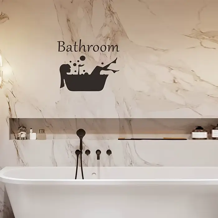 Autocollant mural auto-adhésif pour salle de bain – Design de baignoire et de bulles