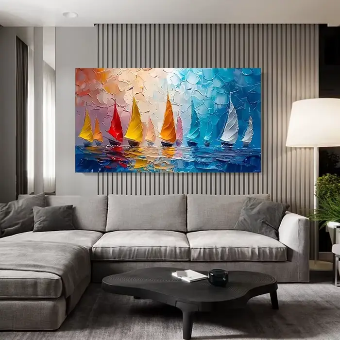 Art abstrait moderne de toile de vue de mer de voilier