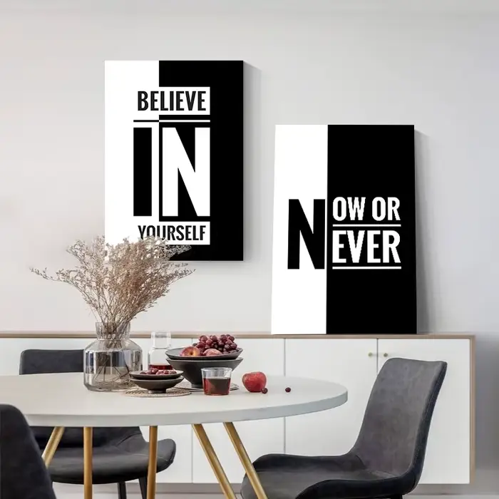 Affiche d'art sur toile avec citations inspirantes en noir et blanc