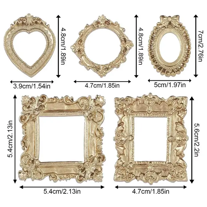 Mini cadres photo dorés rétro, 5 pièces, cadres photo ovales, accessoires pour mini maison, décorati