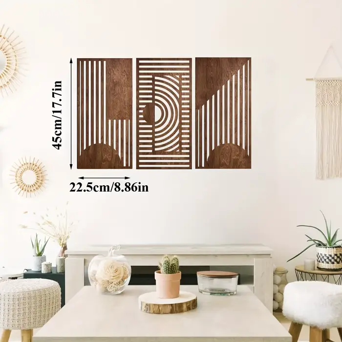 Lot de 3 décorations murales géométriques en bois