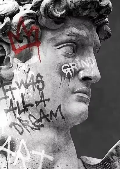 Statue de David Graffiti Art toile peinture tête de David Sculpture affiches et imprimés rue mur Art