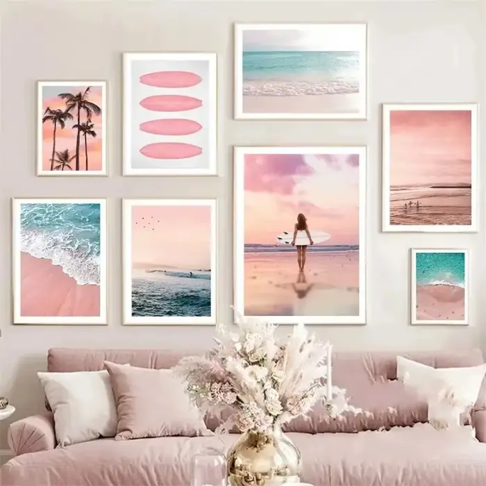 Affiche d'art rose plage océan