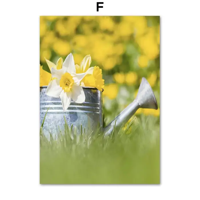 Peinture sur toile murale avec paysage de printemps, fleurs, plantes vertes, affiche d'impression, d