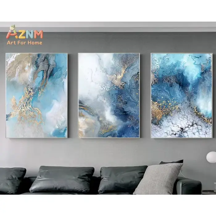 Peinture sur toile abstraite bleue et dorée