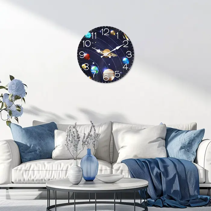 Horloge murale en bois à motif planète univers