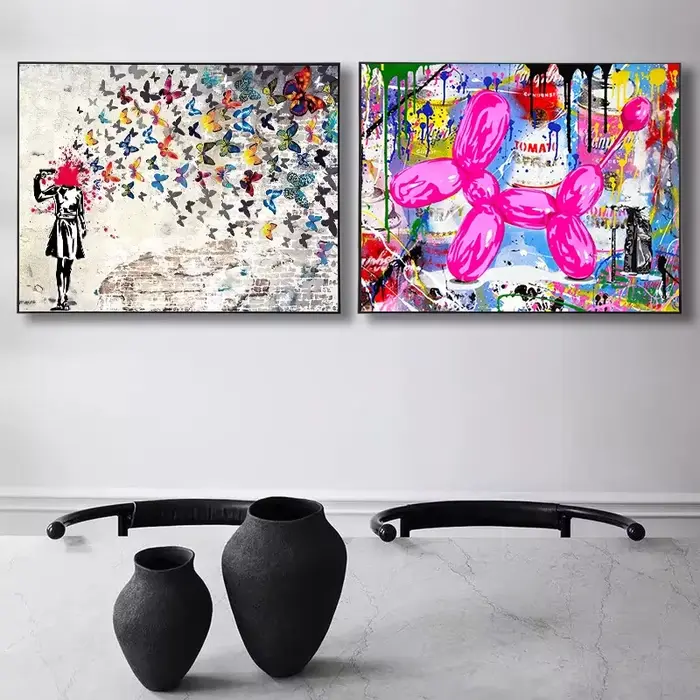 Banksy Street Art toile peintures baskets bouche Ballon fille Graffiti Pop Art affiches imprime Cuadros mur Art décoration de la maison