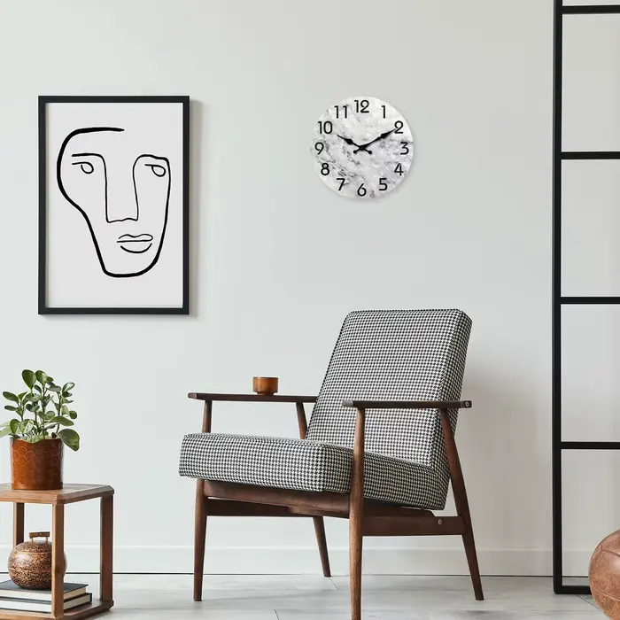 Moderne motif de peinture à l'huile de marbre gris et noir horloge murale en bois salon chambre cuisine décoration de