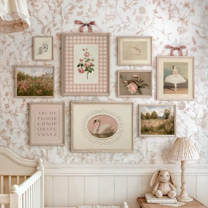 Affiches d'art pour chambre d'enfant rose rétro