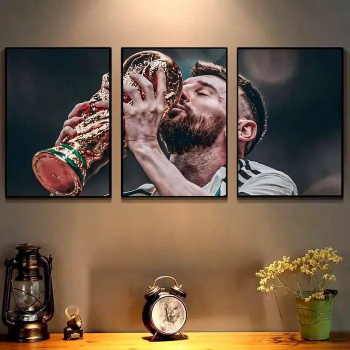 Affiche murale en toile de coton avec peinture cool et calligraphie Football M-Messi