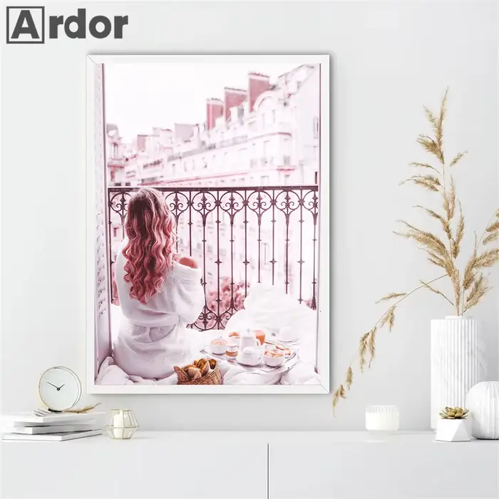 Peinture sur toile de fleur rose pour la décoration intérieure