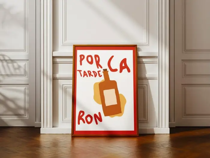 Affiche colorée sans cadre Por La Tarde Ron Print - Style design plat tendance - Décoration esthétiq