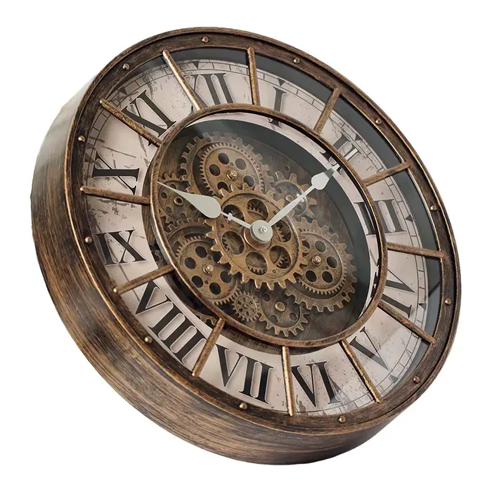 Horloge murale Steampunk industrielle surdimensionnée avec engrenages mobiles