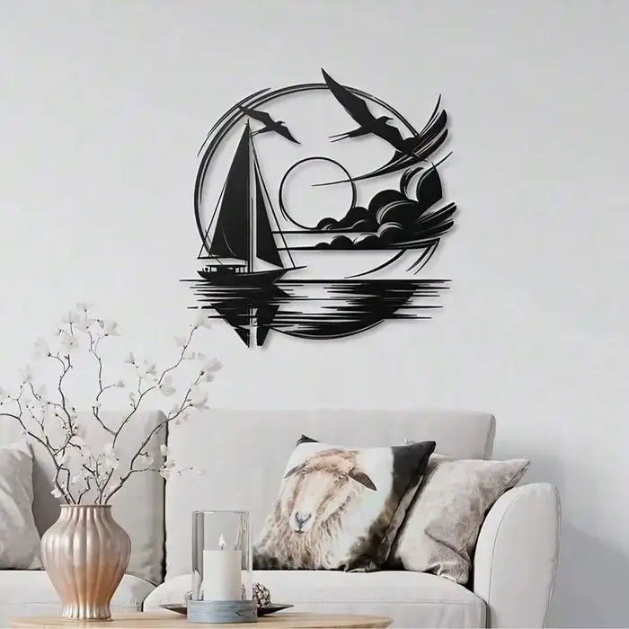Idée cadeau nautique pour la maison – Décoration murale en métal pour voilier étanche pour espaces modernes