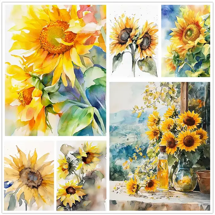 Peinture œuvre Nature affiche toile huile imprime mur salon décor à la maison tournesol
