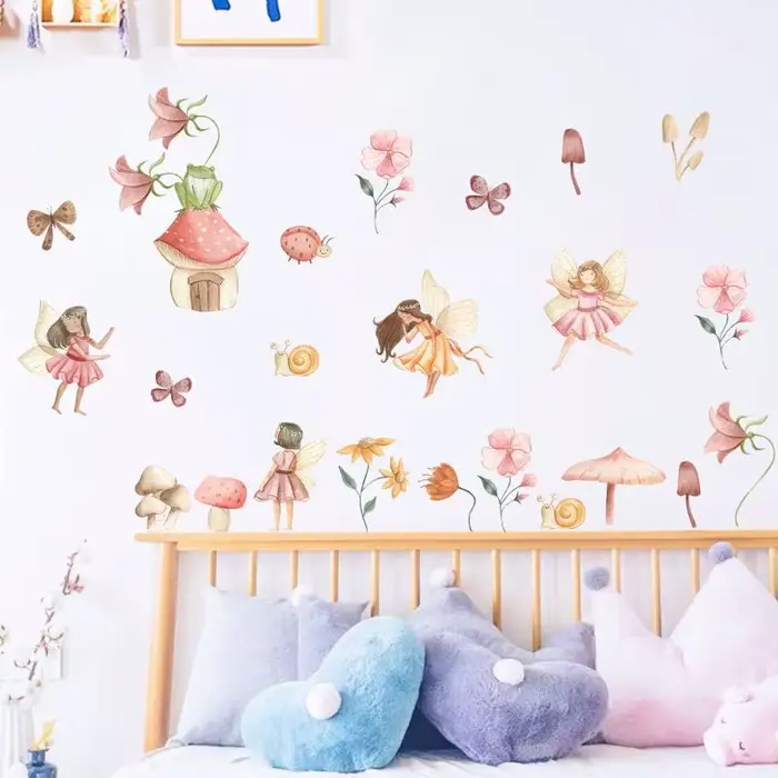 Autocollants muraux féeriques colorés pour chambre de fille
