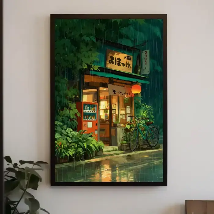 Anime café boutique et vélo toile affiche Ghibli travail
