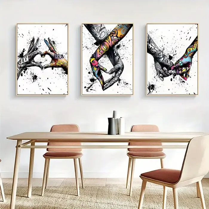 Toile imprimée Graffiti tenant la main, peintures abstraites pour salon, chambre à coucher, Art mural et cadeaux de Couple, affiches sans cadre, 3 pièces
