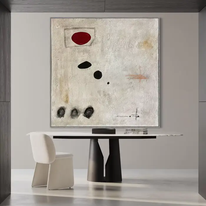 Peinture abstraite rouge extra large sur toile - Art texturé blanc minimaliste, décoration contemporaine pour la maison