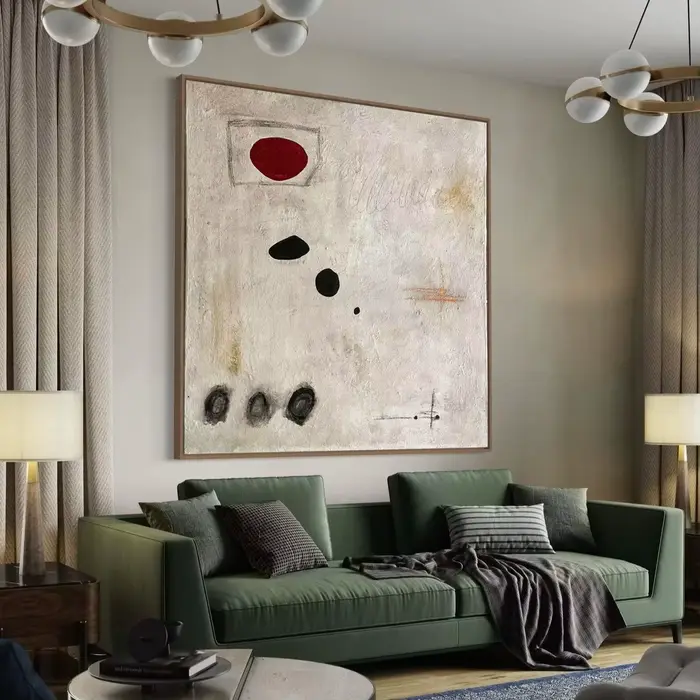 Peinture abstraite rouge extra large sur toile - Art texturé blanc minimaliste, décoration contemporaine pour la maison