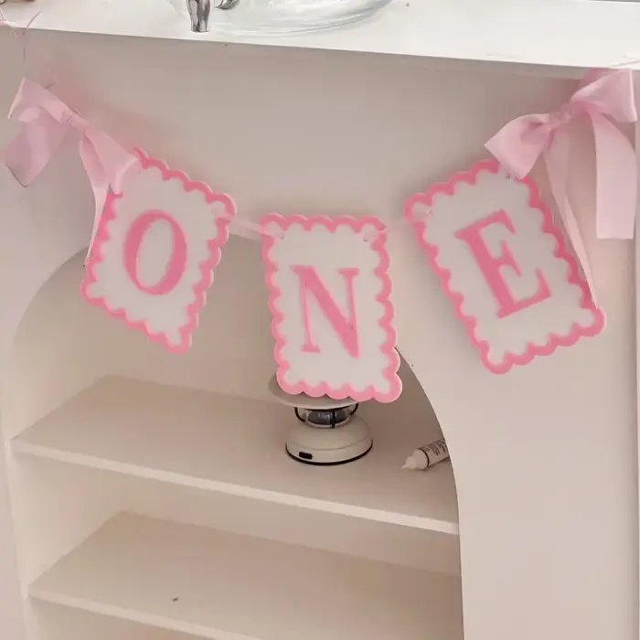 Rose bleu une lettre bannière fond décoration murale un an bébé 1er anniversaire fête faveur