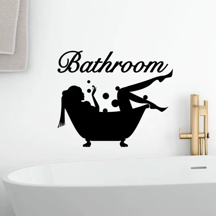 Autocollant Mural en vinyle pour salle de bain avec lettres amovibles