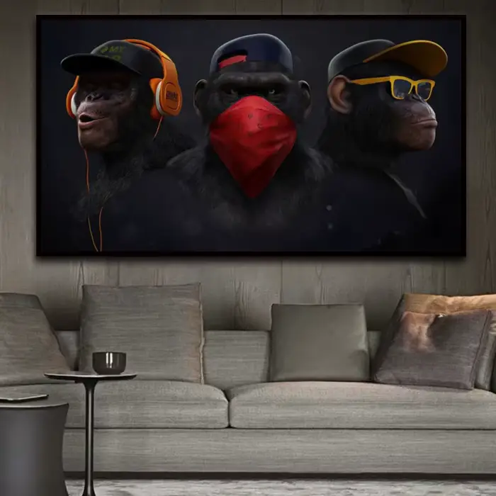 Trois Noir Orang-outan POP Mur Art Toile Affiche Singe Maison Décoration Peinture À L'huile Murale Photo Imprimé Oeuvre