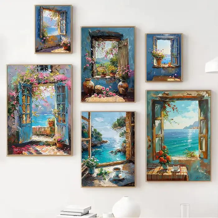 Toile de peinture de paysage de fenêtre de ville