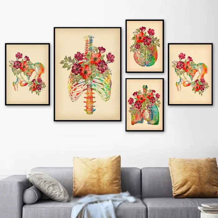 Toile d'Art Mural Abstrait avec Crâne d'Anatomie Humaine, Affiches et Imprimés Nordiques, pour Décor de Salon