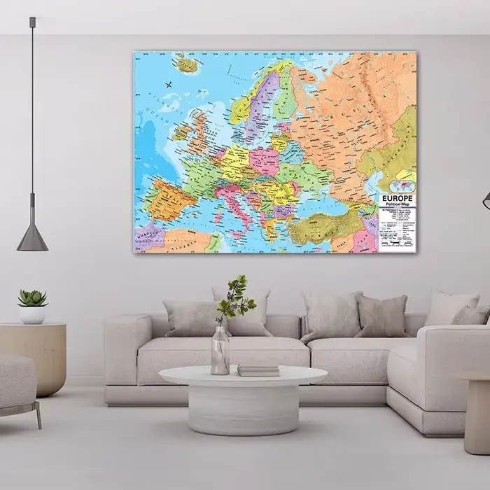 Affiche murale Non tissée décorative de carte européenne en anglais avec peinture artistique détaillée
