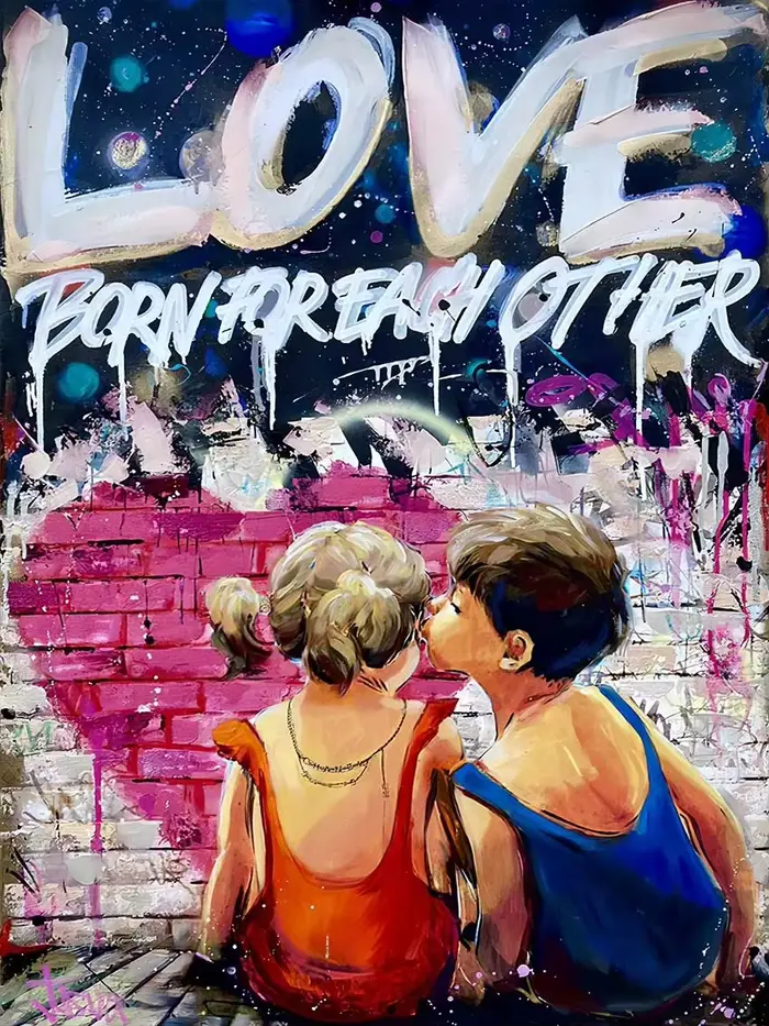 Banksy Art mural je t'aime pour toujours inspiré Graffiti Pop Art toile peinture enfants baiser rue 