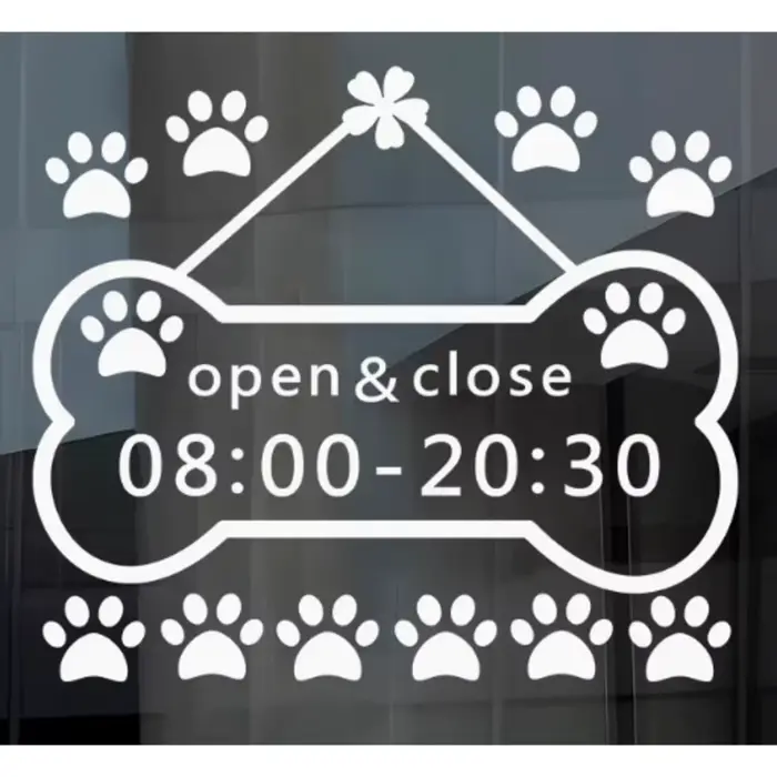 Belle Cust bienvenue personnalisé heure d'affaires ouvrir fermer les heures autocollant jouet animalerie fenêtre porte