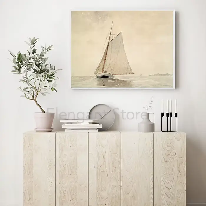 Peinture aquarelle sur toile de paysage marin Vintage