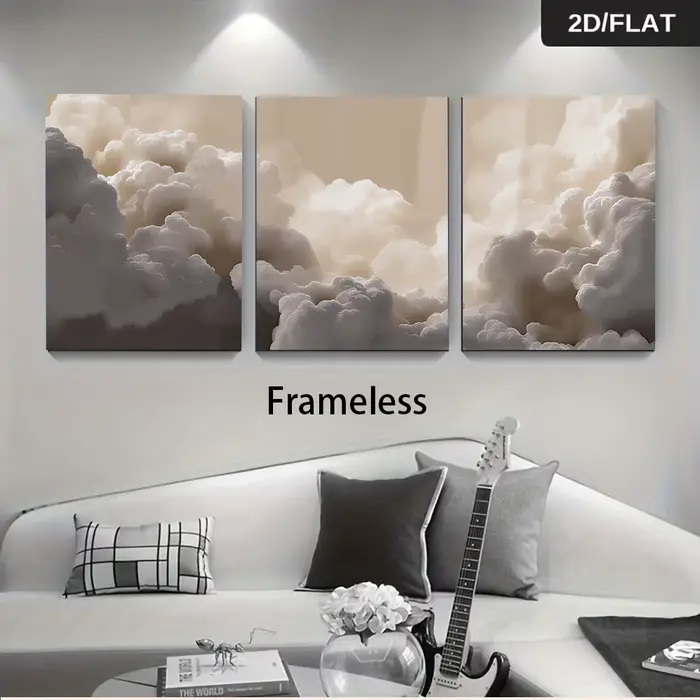 1 ensemble de tableaux décoratifs nuages et brumes style Instagram, modernes et simples, pour mur de fond de canapé de salon, chambre triple, salle à manger