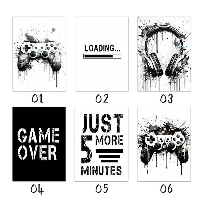 Affiches et imprimés d'art mural de contrôleur de jeu noir et blanc