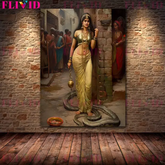 Toile d'art mural Vintage la belle fille indienne et le serpent