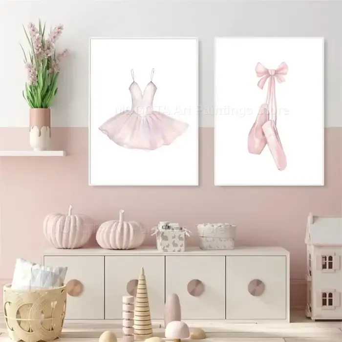 Ballerine Alphabet numéro chaussures robe couronne papillon pépinière mur Art toile peinture affiche et impression photos fille chambre décor