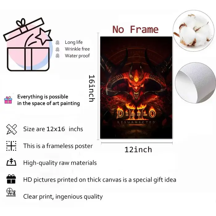 Affiche sur toile de calligraphie de jeu RPG D-Diablo 4