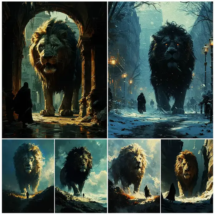 Toile d'art mural abstrait le Lion et l'épéiste en hiver