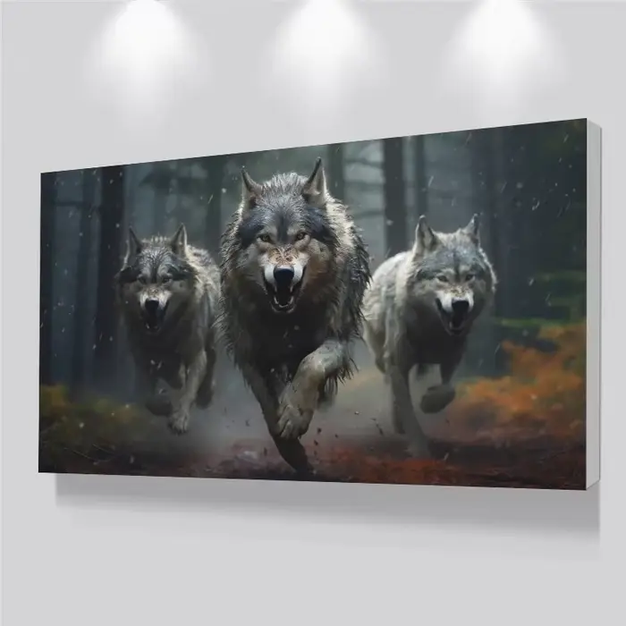 Affiche murale sur toile avec loup en cours d'exécution hurlant quelque part