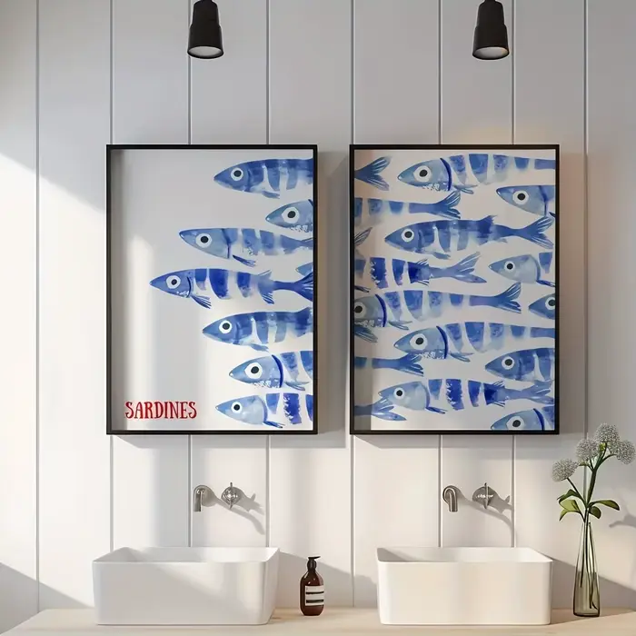 Affiche en toile de sardine bleue rétro