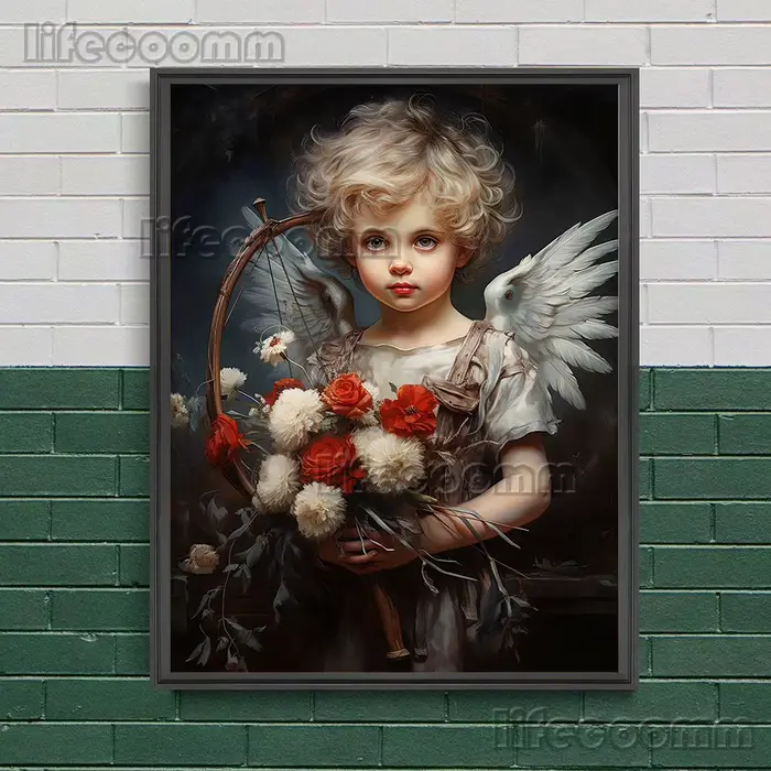 Art mural d'ange romantique imprimé cupidon pour la saint-valentin
