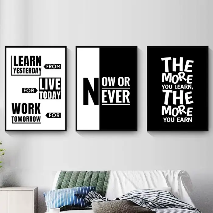 Affiche d'art sur toile avec citations inspirantes en noir et blanc