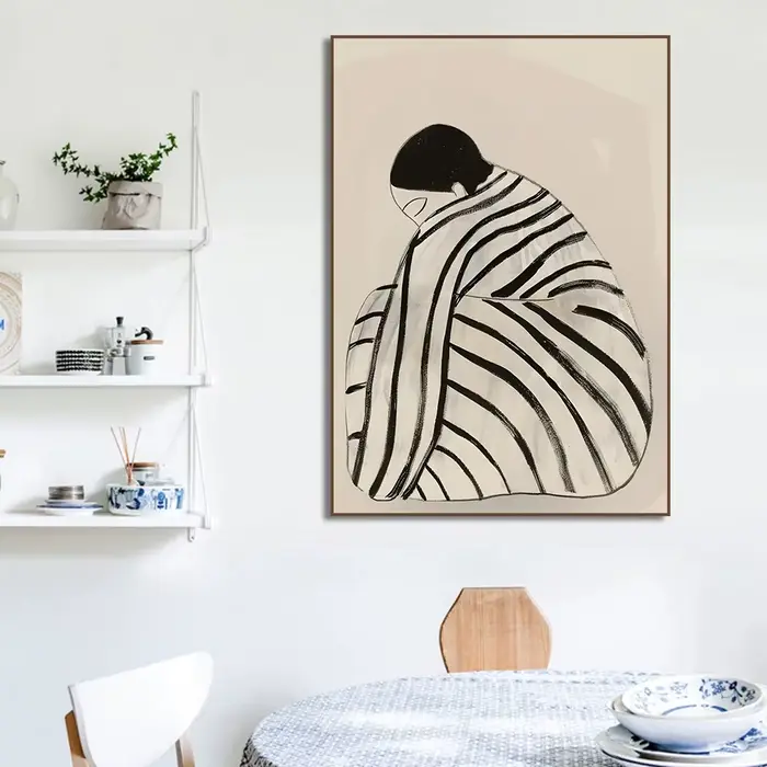 Toile de peinture de fleur de femme abstraite noire et blanche